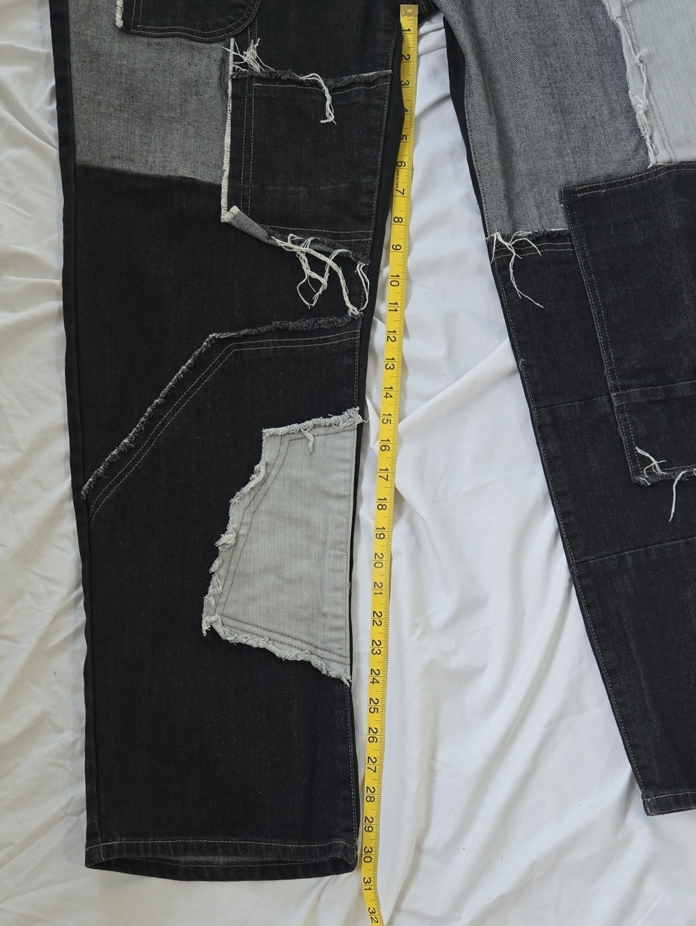 Mens Cool Black Jeans With Multi Patch Work Different Colors & Fringe Front Only - Picture 4 of 9